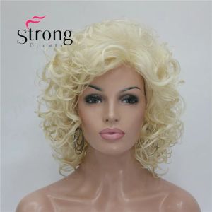 かつらstrongbeauty短いスーパーカーリー太い金髪のフル合成ウィッグウィッグ