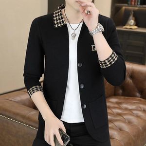 Men's Sweaters Fashion Handsome Lapel Letter Casual Pocket Cardigan British Style Korean Version Of The Trend Youth