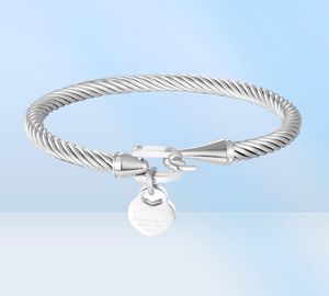 Bangle Design Clássico Gancho Punhos Pendurar Pêssego Coração Charme Pulseiras Para Mulheres Cabo De Aço Inoxidável Jóias Amor Pulsera Gift3484972