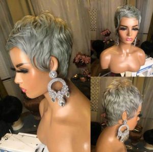 Wigs Wigera Silver Grey Synthetic Wigs Короткие прямые пикси по стрижке волосы боб парик с челкой для женской вечеринки на Хэллоуин Использование косплея.