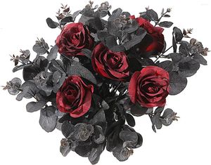 Decorative Flowers Artificial Bulk Arrangements For Crafts Home Decor Indoor Gothic Real Touch Plastic Fake Rose Faux Bouquet