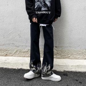 Dżinsy męskie z drukiem Gothic Printing Hip Hop Streetwear Vintage Denim Spoders Man Pants Mężczyzn Mężczyzny