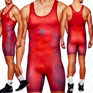 Running Wear Pro Wrestling Singlets 정장 권투 트라이 애슬론 국가 미국 Bodysuit Iron Men Swimwear Fitness Skinsuit Sleeeveless 240319