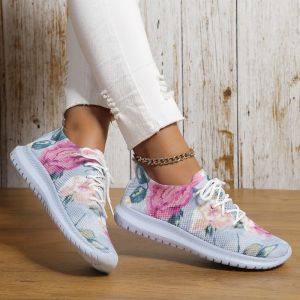 Schuhe Mikrofaser Low -Heel Sports Schuhe 2023 Heißverkauf Laceup Schuhe Frauen Mesh Blumen gemischte Farben Frühlings-/Herbst -Frauen -Sneaker