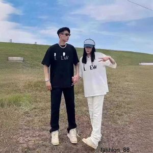 Designer High version Luxury Fashion Luo Jia 24ss Early Spring New Letter Embroidered Short Sleeve Couple Knitted Cotton Letter Embroidered T-shirt 15U0