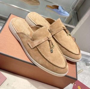 Loro üst katır piana bayan terlikler daireler lp loafers gerçek süet moccasin boyutu 35-42 lüks tasarımcı ayakkabıları yaz slip-ons derin ocra babouche cazibe moda ayakkabıları w589