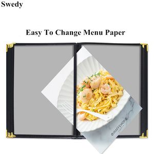 A4 PU Leather 6 Pages 12 Views Restaurant Cafe Menu Covers 8.5 x 11 Clear Sewn Covers Turned Bar Menu Paper Sign Holder Book