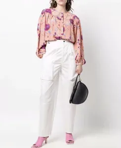 Women's Blouses 2024 Crew Neck Floral Silk Stretch Shirt