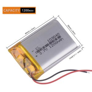 Słuchawki 3,7 V 1200 mAh 103040 Polimer litowo -jonowy / liion bateria dla odtwarzacza MP3 Navigator Bank Power Bank DVD GPS VR DVR MP4 MP5