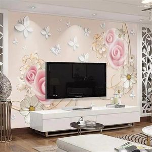 Bakgrundsbilder Wellyu Custom Wallpaper Papel de Parede Rose Farterfly Mönster präglad TV -bakgrund Vägg Mural