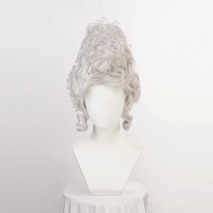 Peruker Marie Antoinette Wig Princess Silver Grey Wigs Medium Curly Heat Motent Synthetic Hair Cosplay Wig + Wig Cap