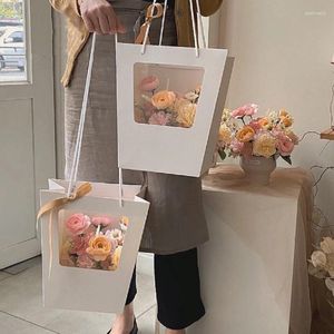 Geschenkpapier, 5 Stück, trapezförmige Fenster-Tragetasche, Blumenladen, Blumenstrauß, DIY, tragbare Box, langlebige Urlaubsverpackungsbeutel