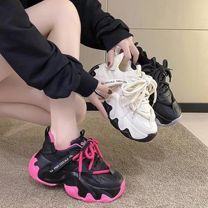 Casual Shoes Women's Sneakers med plattform Woman-Shoes Tennis Kvinnlig Tjock Sole Fashion 2024 Roses Trainers Microfiber Lace-Up Pu Riba