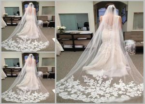 2019 Vendita più economica in magazzino Lunghezza cappella lunga Velo da sposa Appliques Velo da sposa lungo Applique in pizzo con pettine8548968