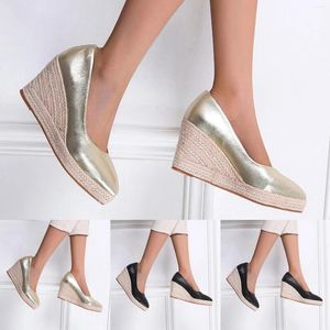 Dress Shoes Fashion With Rope Sole Autumn Wedge Pointed Toe Espadrilles Thick High Heel Slip On Cork Sandals Women