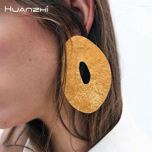 Stud Earrings HUANZHI Vintage Irregular Oval Flat Metal Large For Women Exaggerated Holiday Party Big Jewelry Wholesale