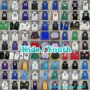 Maglie basket giovanile per bambini James 3 Allen 1 Derrick James Curry Iverson Rose Pippen James Rodman 23 Michael Johnson Bill Pierce Russell Bird Payton Durant Kemp