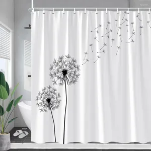 Shower Curtains Black White Dandelion Creative Spring Flowers Plants Modern Minimalist Bath Curtain Fabric Home Bathroom Decor