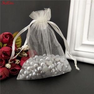 Gift Wrap 2024 50st Tulle Bag Drawstrings Puches smycken Display Packing Påsar Bröllopsspåse Organza 5Z