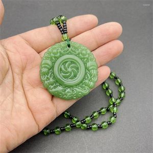 Hänge halsband charm grön jade hand snidad rund förmögenhet vener sten gul svart kristall halsband kinesisk amulett lyckliga smycken gåva