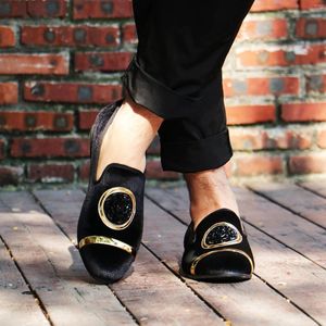 Casual Shoes Fashion Men Velvet Dress Loafers Men's Classic Gold Top And Metal Toe Handmade Luxurious Flats