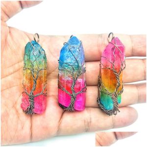 Pendant Necklaces Jln Vintage Style Natural Crystal Rainbow Color Antique Wire Wrapped Quartz Hexagon Prism Amet Charm With Drop Deliv Dh4Sw