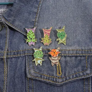 Cartoon Game Elf Enamel Pins Custom Leaf Spliced Fox Octopus Brooches Lapel Badges Animal Plant Jewelry Gift for Friends