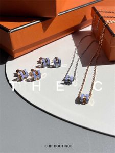 new color mini pop h letter season limited lilac purple romantic high-end earring necklace 1 to 1