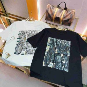 Designer Luxury Classic Shirt Herm Warhorse di alta qualità H Printing Black and White Pure Cotton Oversize T -Shirt Summer Mens e Women Fashion Trend Thirt