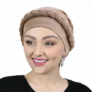 Abbigliamento etnico Musulmano Intrecciato Turbante Copricapo Per Donna Perdita di capelli Foulard Stretch Hijab Testa Avvolgere Chemio Cap Cofano Cappello Femme Musulman