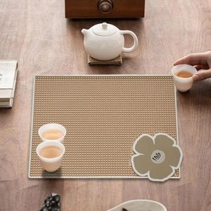 Tapetes de mesa não deslizam tapete de secagem na bancada de cozinha de PVC à prova d'água com design de flores Anti-deslizamento Retângulo Placemat para