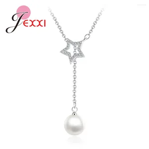 Naszyjniki wiszące luksusowe gwiazda Pearl 925 Srebrny naszyjnik dla kobiet kryształowy sześcienna cyrkonowa biżuteria łańcuchowa