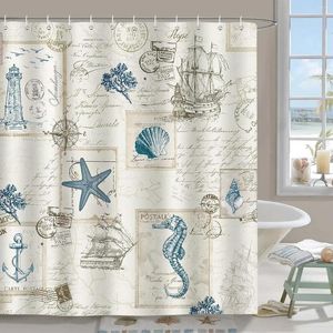 Shower Curtains Nautical Lighthouse Curtain Beach Seashell Starfish Waterproof Fabric Machine Washable For Bathroom Bathtub Decor