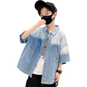 Anzüge Fashion Children's Jungen Hemden lässige Kurzarm Thin Denim Shirt Große Kinder Kleidung für Jungen Sommer loser koreanischer Tops 5 bis 14 Jahre