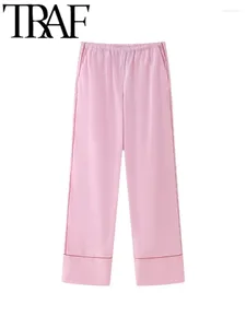 Women's Pants GAL 2024 Spring Women Pink Sweet Spliced Full Length Elastic Waisted Female With Side Pockets Long Pant Y2K Trouser