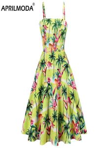 Flamingo tryck kvinnor spaghetti rem retro klänning sommarstift upp vestidos rockabilly vintage strand casual sling sexiga klänningar5185953