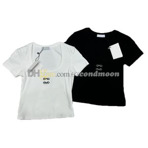 Square Neck T Shirt Women Sexy Tight Tees Designer Embroidered T Shirts Short Sleeve Breathable Tee