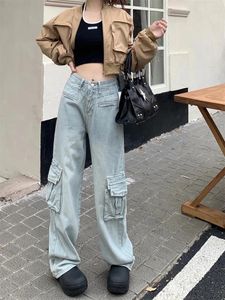 Women's Jeans 2024 American Retro Baggy Women High Waist Loose Straight Cargo Denim Pants Y2k Fashion Streetwear Wide Leg Trousers