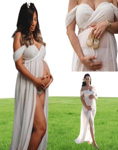 Spitze Umstandskleid für Pography Sexy Off Shoulder Front Split Schwangerschaftskleid Schwangere Frauen Maxi Umstandskleid PoShoot Q6069956