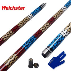 Weichster 58 1/2 BILLIARD POOL CUE Stick Multi Color Diamond Patch Decal Design 13mm Tips med handske 240327