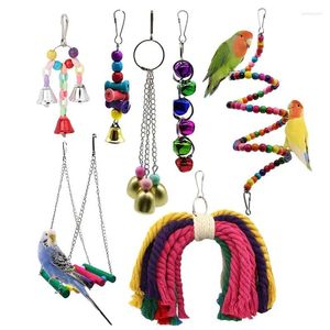 Altre forniture per uccelli Giocattoli altalena per pappagalli 7 pezzi Amache in legno Giocattolo da arrampicata per masticare Salire Esercizio Riposo Budgerigar Conures