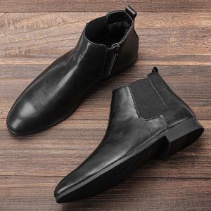 أحذية أحذية للرجال حجم 3946 Men Chelsea Boots with Zipper 2021 Leather Boots #DX213