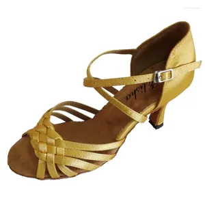 Sapatos de dança Elisha sapato personalizado salto com fenda feminina cor dourada salsa latina festa de dedo aberto
