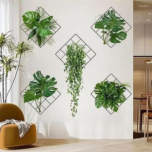 Wallpapers 3D Planta Verde Adesivo de Parede Plantas Tropicais em Vasos Decal Kit para Cozinha Quarto Banheiro Porta Janela