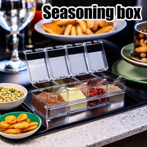 Storage Bottles 1 Set Four-Grid Kitchen Seasoning Box With Spoon Household Salt Sugar Spice Tank Supplies