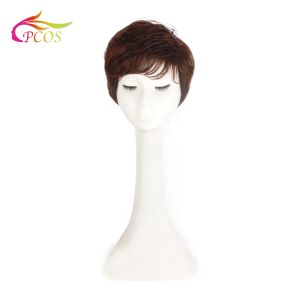 Wigs Short Red Wine Brown Female Haircut Puffy Straight Natural Synthetic Hair Wigs for Black Women