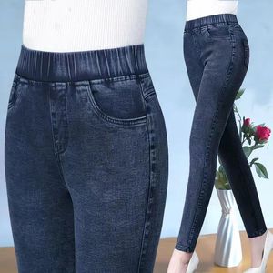 Women High Wasit Big Size 34 Stretch Denim Pants Vintage Skinny Pencil Ankle Längd Jeans Mamma leggings Vaqueros Slim Pantalone 240315