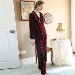 Home Clothing Net Red The Sexy Pajamas Long-sleeved Women Gold Velvet Can Be Worn Outside Loose French Lapel Tie Pearl Pure Color