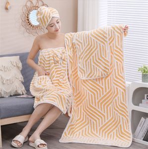 Coral Velvet Jacquard Towel Set Enlarged Thickened Absorbent Bath Towel Shower Cap Bath Towel Skirt