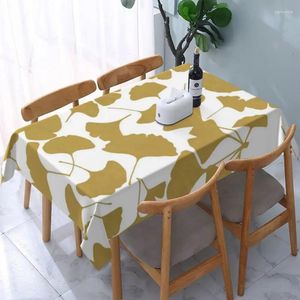 Table Cloth Rectangular Ginkgo Gold Leaf Pattern Oilproof Tablecloth 40"-44" Cover Backed With Elastic Edge
